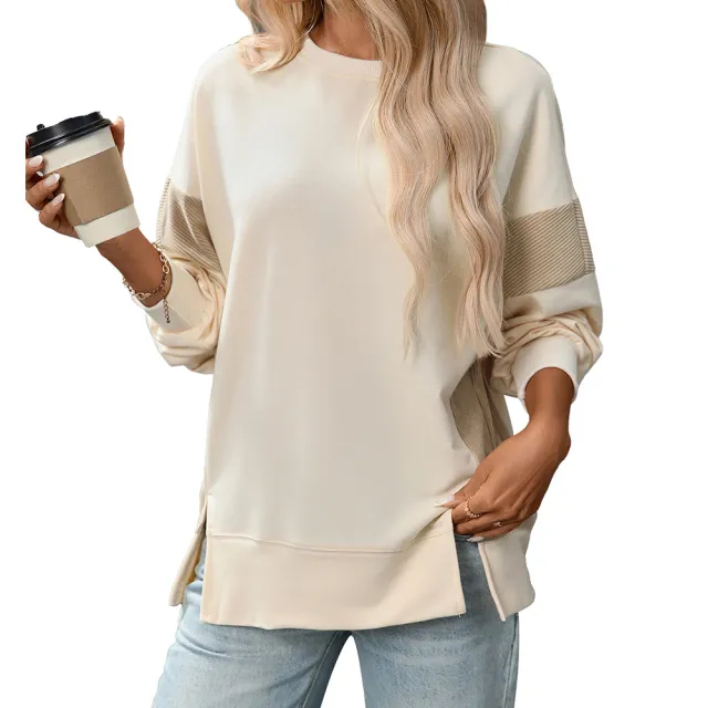 Round Neck Multicolor Round Neck All matching Casual Loose Sweatshirt Multicolor - Shop at LoveMi