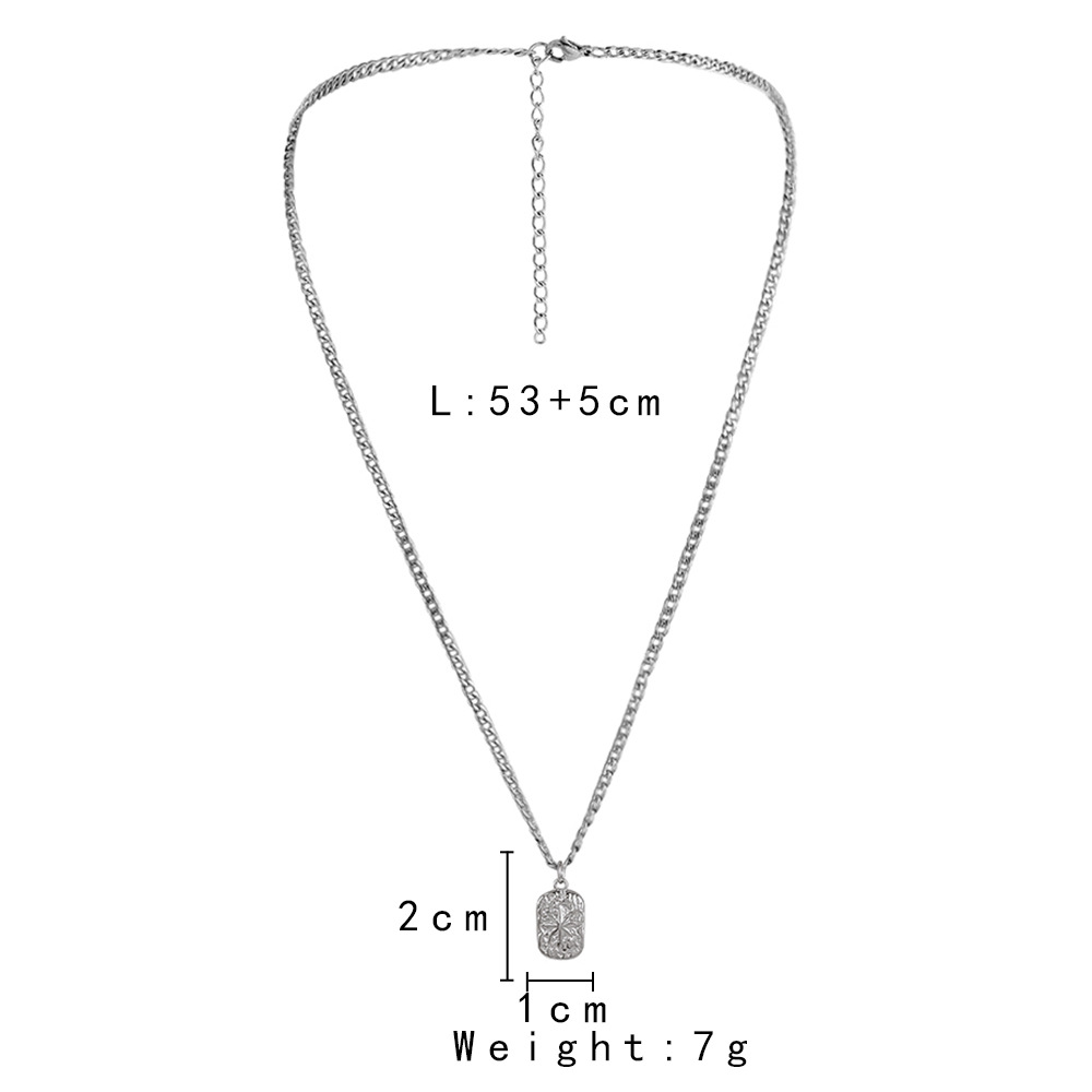 Fashion Simple Titanium Steel Embossed XINGX Square Plate Pendant Necklace