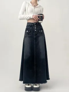 Fashionable Retro A- Line Denim Skirt For Women - Blue Gray - View 1