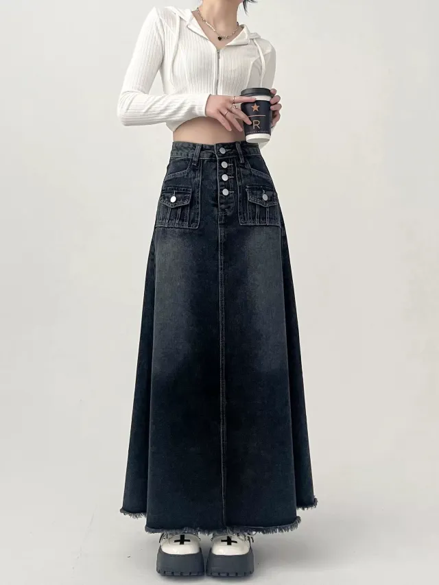 Fashionable Retro A Line Denim Skirt For Women Blue Gray - Shop at LoveMi