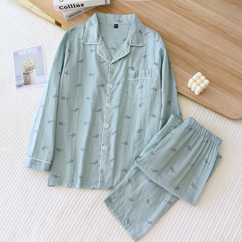Pure Cotton Gauze Long-sleeved And Long-pants Men's Pajamas