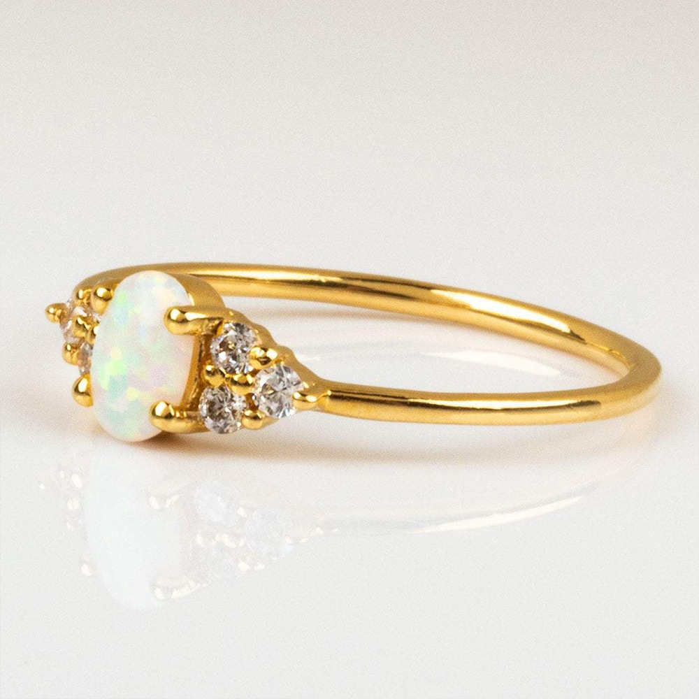 Women's Diamond S925 Sterling Silver Opal Ring