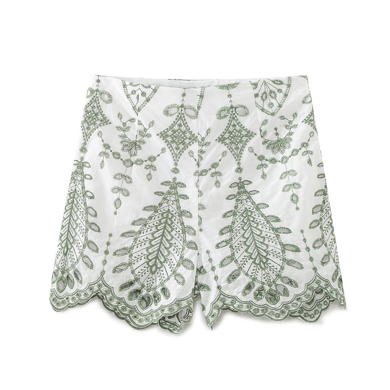 European And American Style Contrast Color Embroidered Short Top Shorts Suit