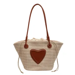 Women's Simple Straw Tote Bag - Beige - View 1