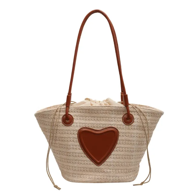 Women's Simple Straw Tote Bag Beige - Shop at LoveMi