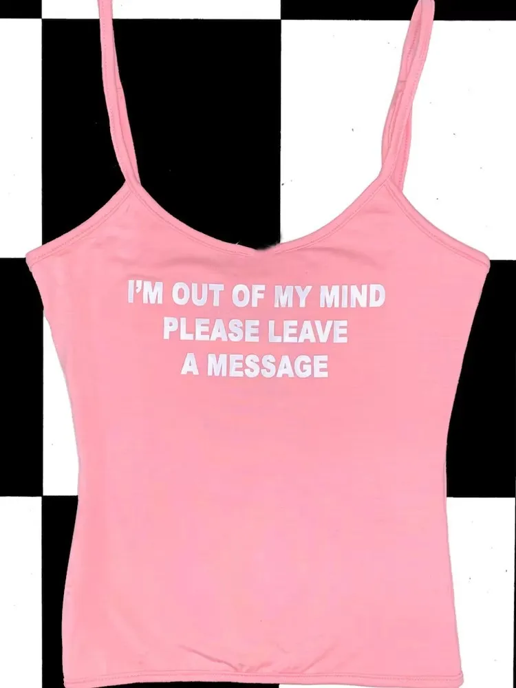 Letter Print Elegant Slim Fit Slimming Sleeveless Short Strap Women's Top - Pink