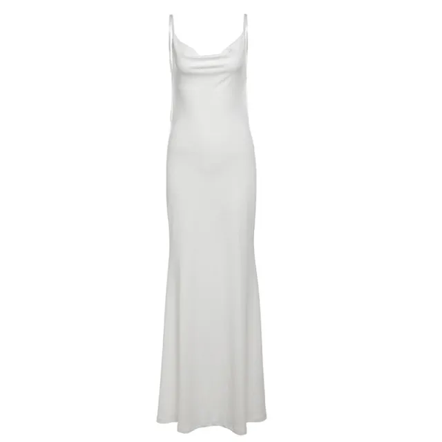 European And American Sexy Socialite Style Sling Backless Lace Long Dress White - Shop at LoveMi