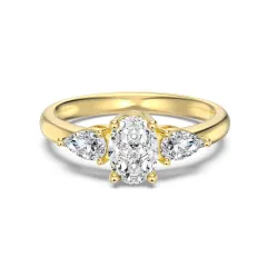 S925 Sterling Silver Ring Female Three Main Stone Design - Gold - View 1