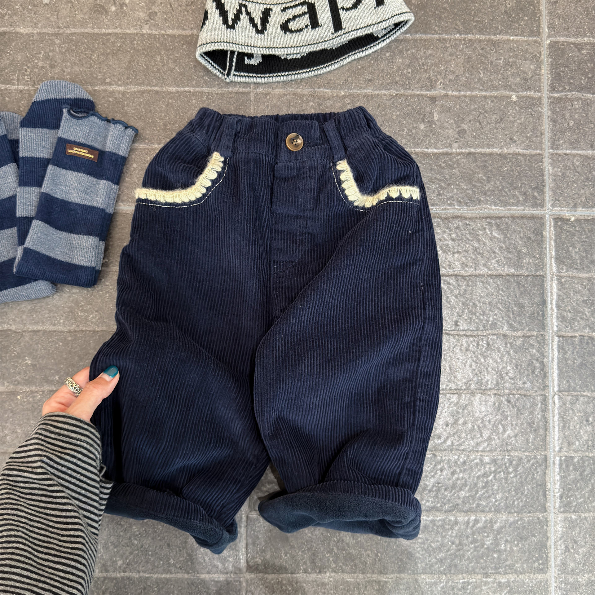 Chic Lace-Trimmed Corduroy Baby Straight-Leg Pants