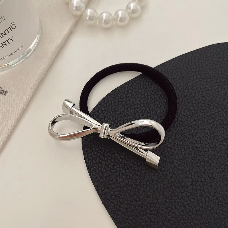Ins Cold Style Silver Bow Barrettes Women - Hair Rope