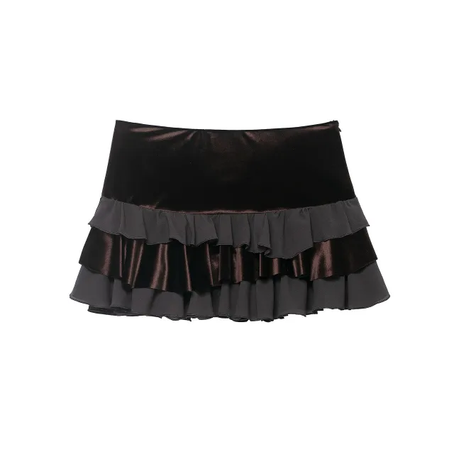New Autumn Womens Velvet Patchwork Layered Design Mini Skirt Red - Shop at LoveMi