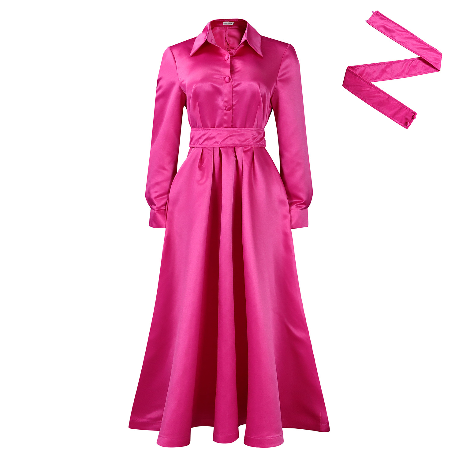 Large Swing Solid Color Lapel Long Sleeve African Dress Rose - Shop at LoveMi