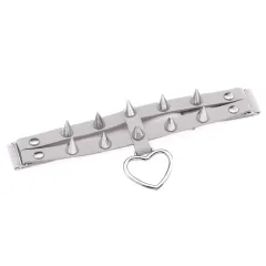Double Row Spike Rivet Peach Heart Pendant Leg Ring - Silver - View 1