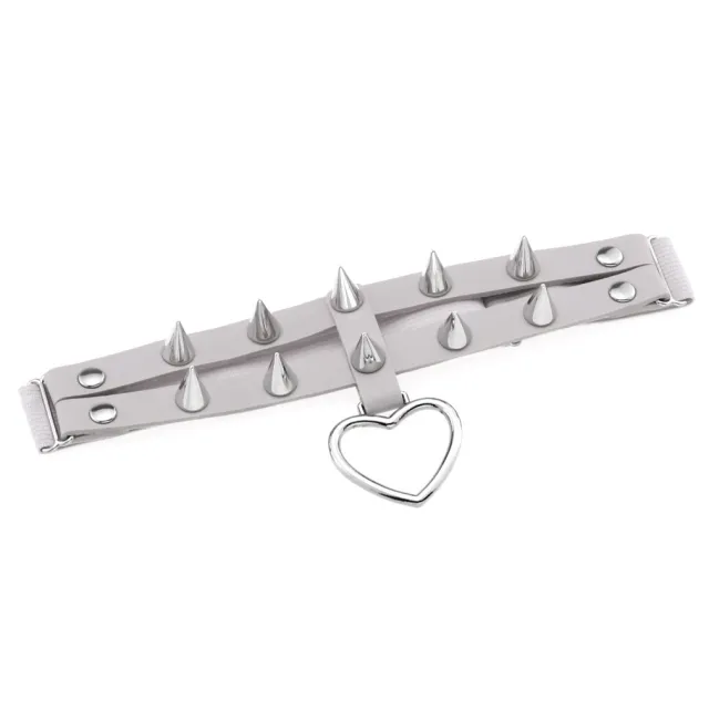 Double Row Spike Rivet Peach Heart Pendant Leg Ring Silver - Shop at LoveMi