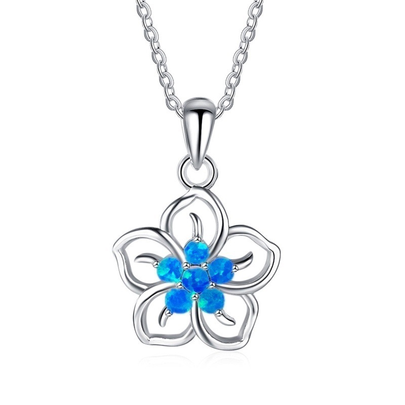 Women's Necklace Opal Flower Pendant