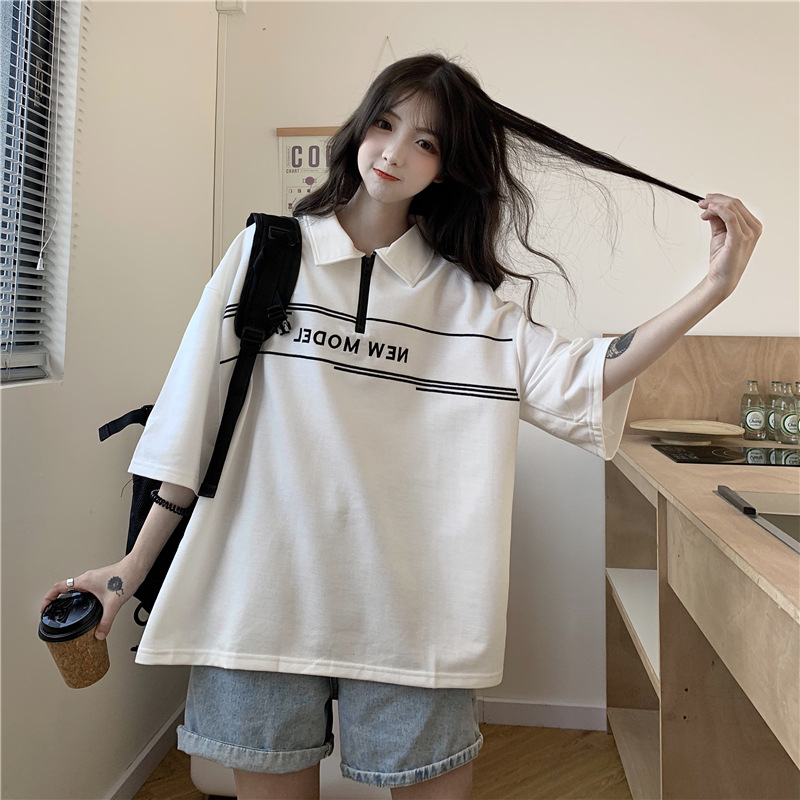 تيشيرت نسائي صيفي قطني بأكمام قصيرة وفضفاض