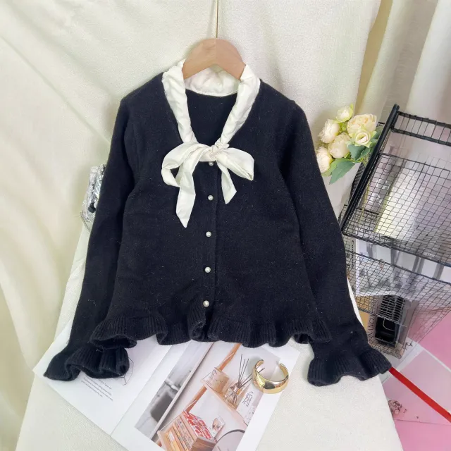 Women's Knit Cardigan Bow Tie Sweater Black - Shop at LoveMi