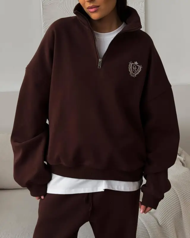 All matching Comfortable Letter Crew Neck Terry Sweater Brown - Shop at LoveMi