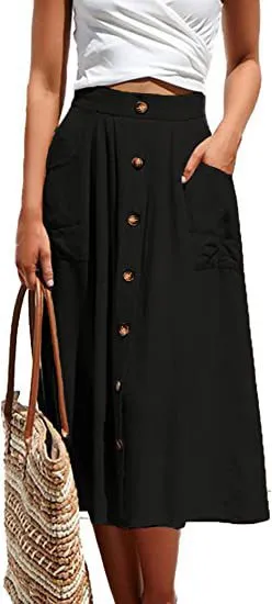Skirt Casual Button Women's Clothing Black - Shop at LoveMi