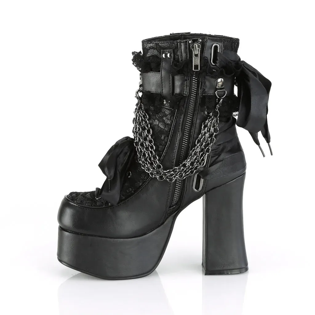 Gothic Retro Chunky Heel Platform Faux Leather Women's Ankle Boots - Black