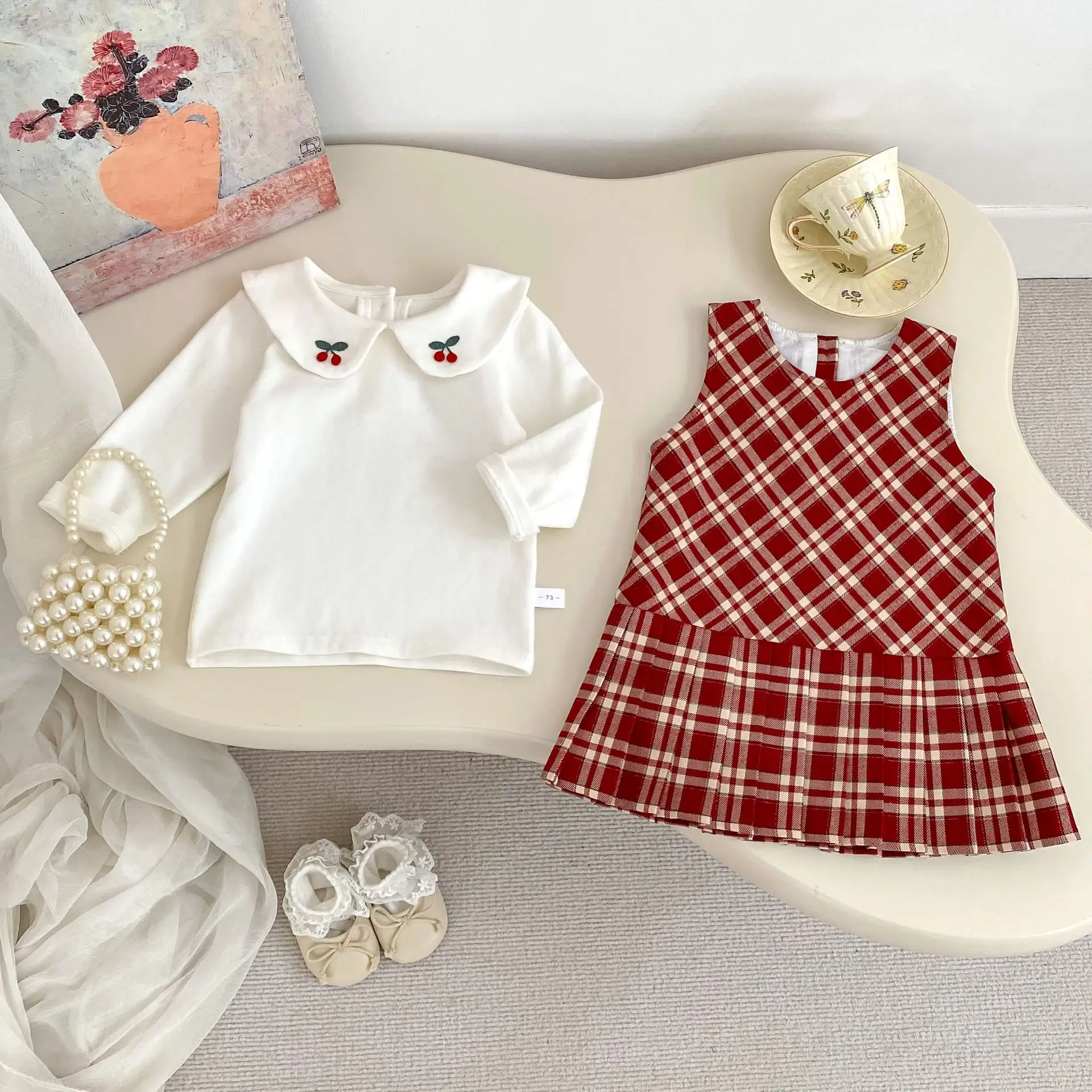 Girls Preppy-Style Plaid Vest Dress And Cute