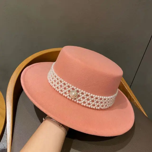 Wool like Flat top Cap Vintage Top Hat Orange Pink - Shop at LoveMi