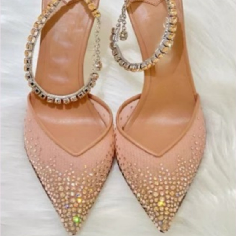 Mesh Rhinestone Heeled Sandals, picture 2 of 5