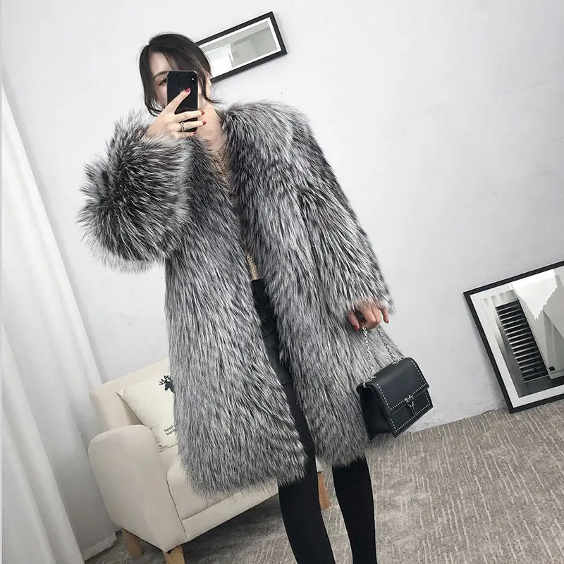 Mid-length Fox Fur Faux Fur Coat Women's Warm Leisure