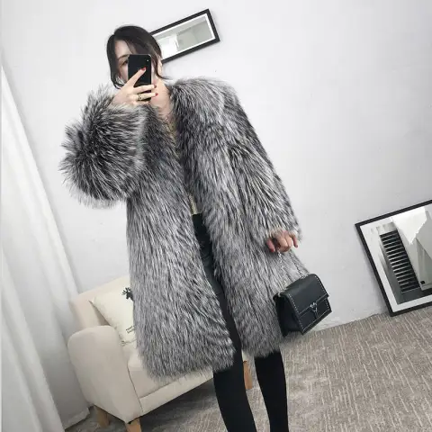 Mid-length Fox Fur Faux Fur Coat Women's Warm Leisure
