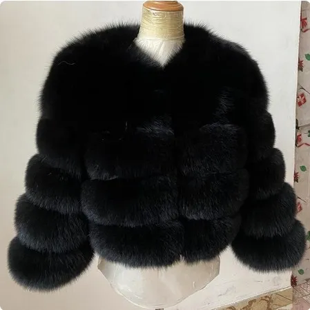 Faux Fox fur Patchwork Thickened Warm Fur Coat Black - Shop at LoveMi