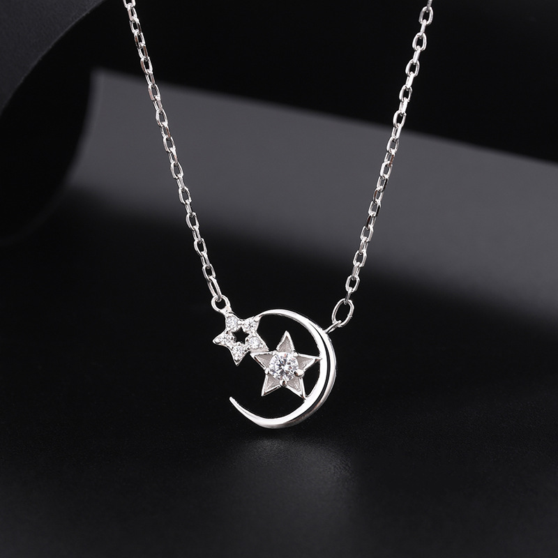 Women's Sterling Silver Star And Moon Necklace