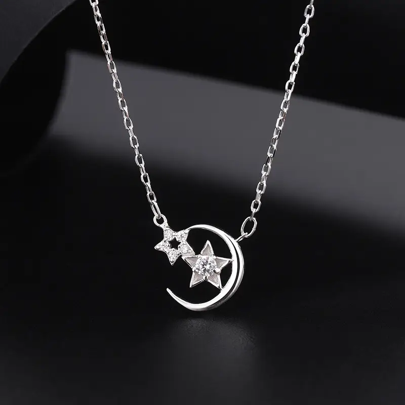 Women's Sterling Silver Star And Moon Necklace