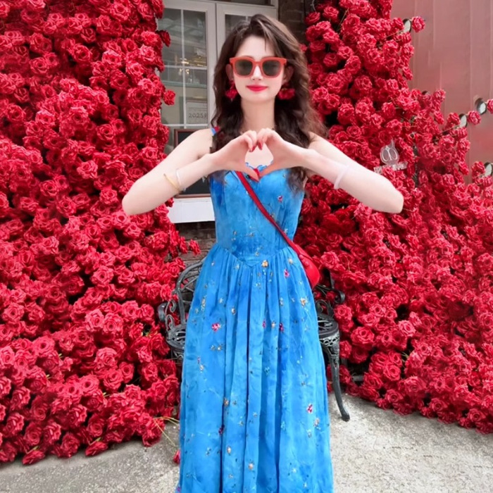 Womens Slim-fit Floral Elegant Slip Dress