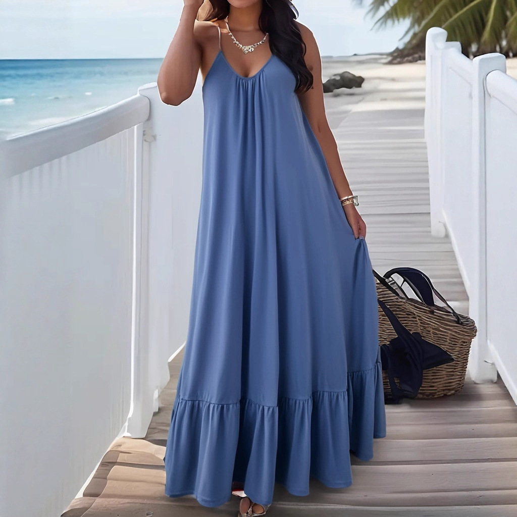 Strapless Sleeveless Solid-color Dress