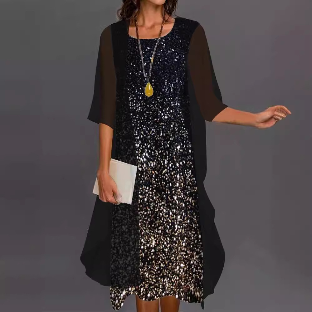 Printed Long Sleeve Loose Multi-color Two-piece Set Dress - Image 4