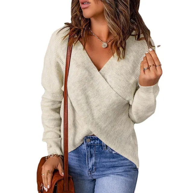 Autumn And Winter European And American Fashion New Style Sweater Women's Cross Knitted Apricot - Shop at LoveMi
