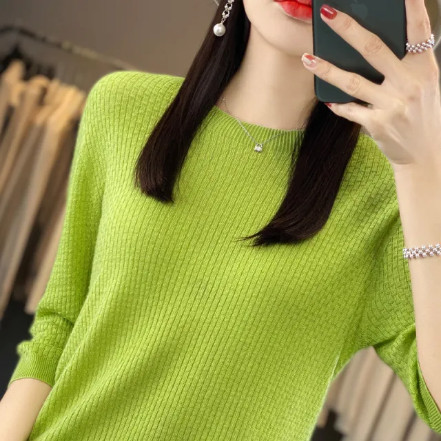 New Worsted Wool Front Line Ready made Garments Round Neck Fruit Green - Shop at LoveMi