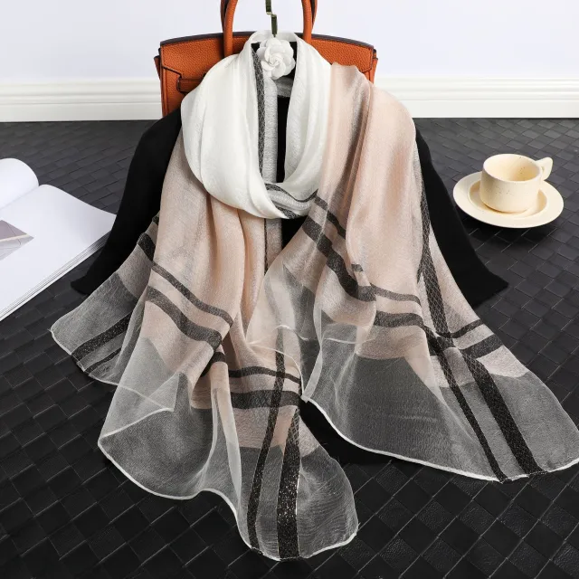 Women's Korean Style Silk Plaid Scarf White Card - Shop at LoveMi
