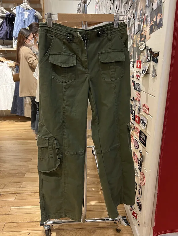 Multi pocket American High Waist Straight Casual Pants Army Green - Shop at LoveMi