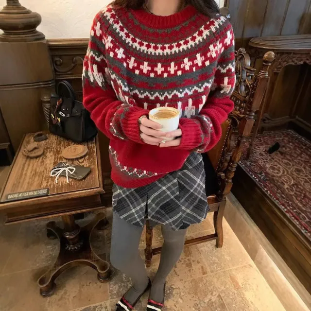 Women's Korean Fairland Warm And Loose Lazy Sweater Red - Shop at LoveMi