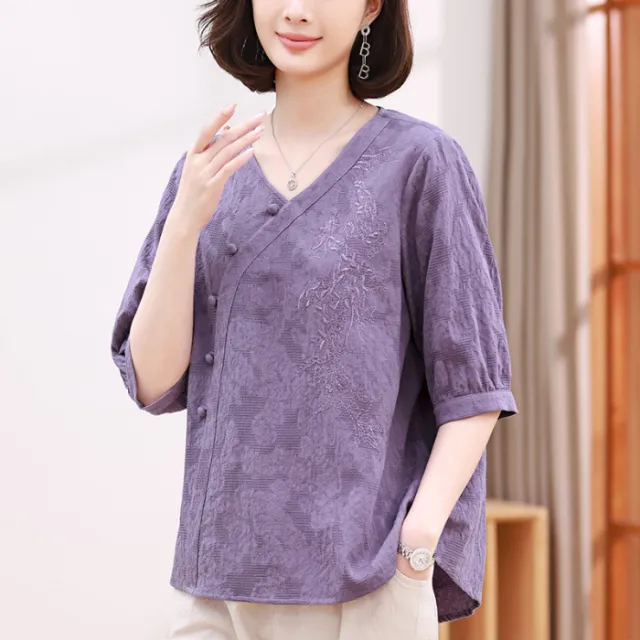 Short Sleeve T shirt Women's Summer Cotton And Linen Top Purple - Shop at LoveMi