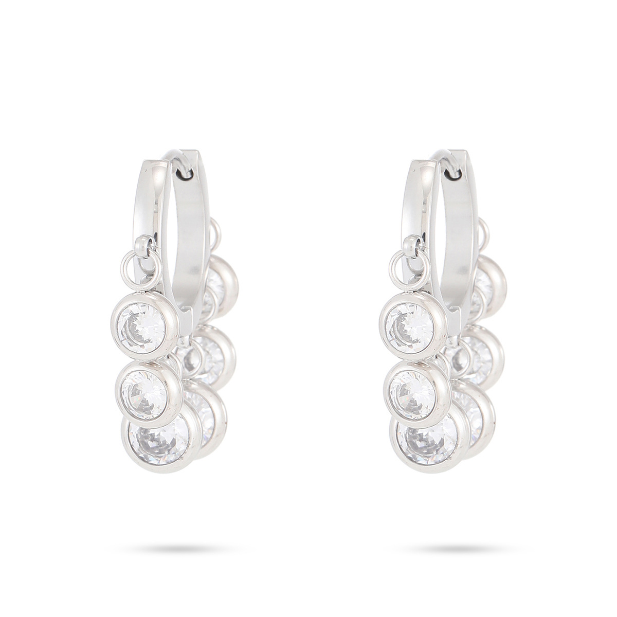 New 18K Vacuum Gold-plated Round Diamond Stainless Steel Earrings For Women