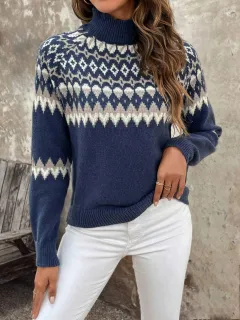 Fashionable Stylish Loose Outer Wear All-matching Knitted Sweater - Dark Blue - View 1