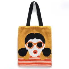 Portable Shopping Bag Shoulder Knitted Bag - Yellow - View 1