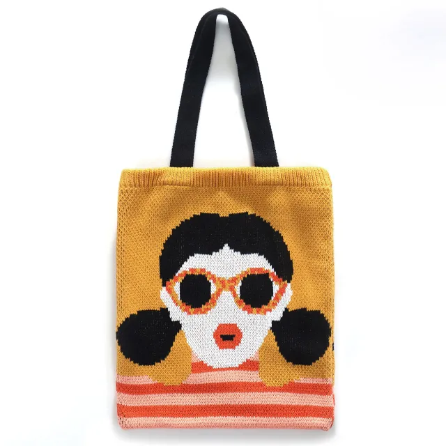 Portable Shopping Bag Shoulder Knitted Bag Yellow - Shop at LoveMi
