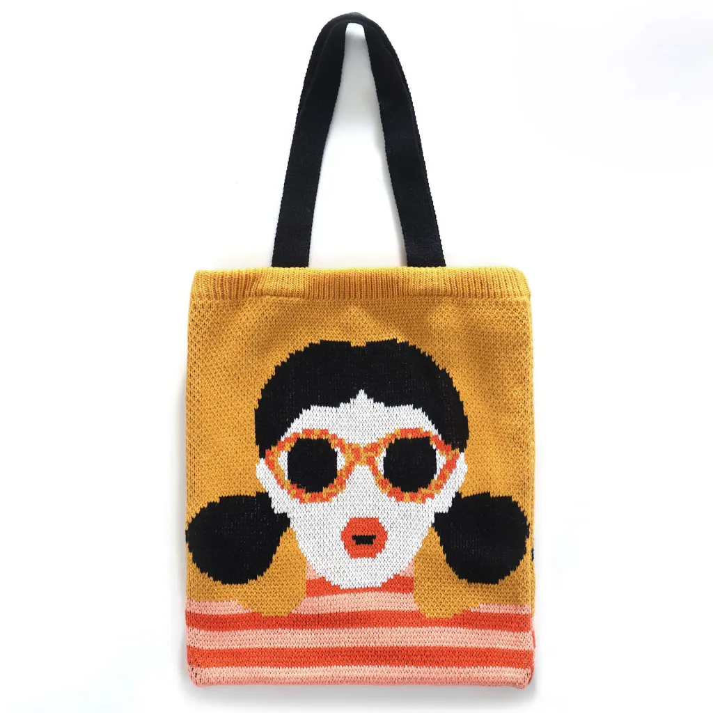 Portable Shopping Bag Shoulder Knitted Bag - Yellow