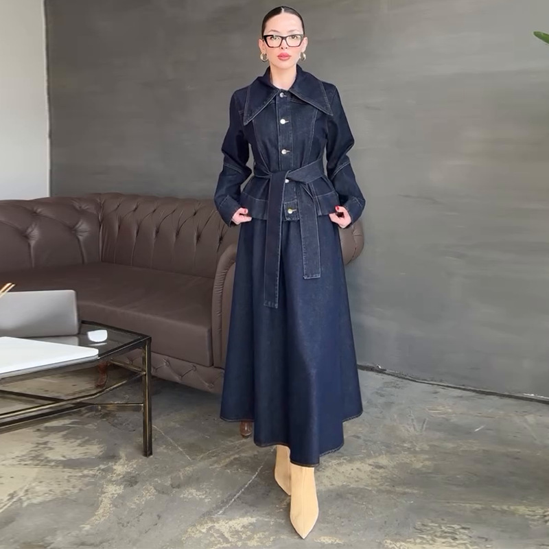 Arrival Lapelneck Long Sleeve Swing Dress