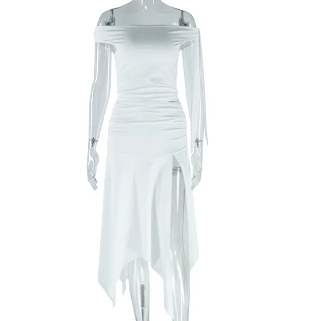 Women's Solid Color Skirt Suit Sexy Sleeveless Off shoulder Top Split Skirt White - Shop at LoveMi