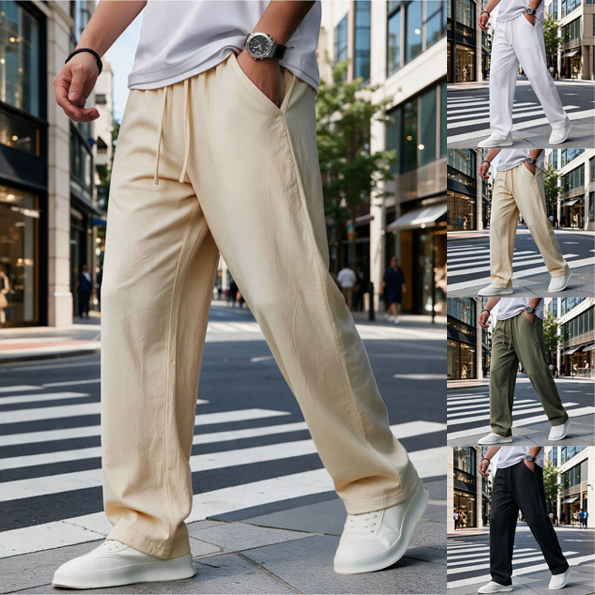 Mens Springautumn Pants Breathable Solid-color Straight-leg Casual Trousers