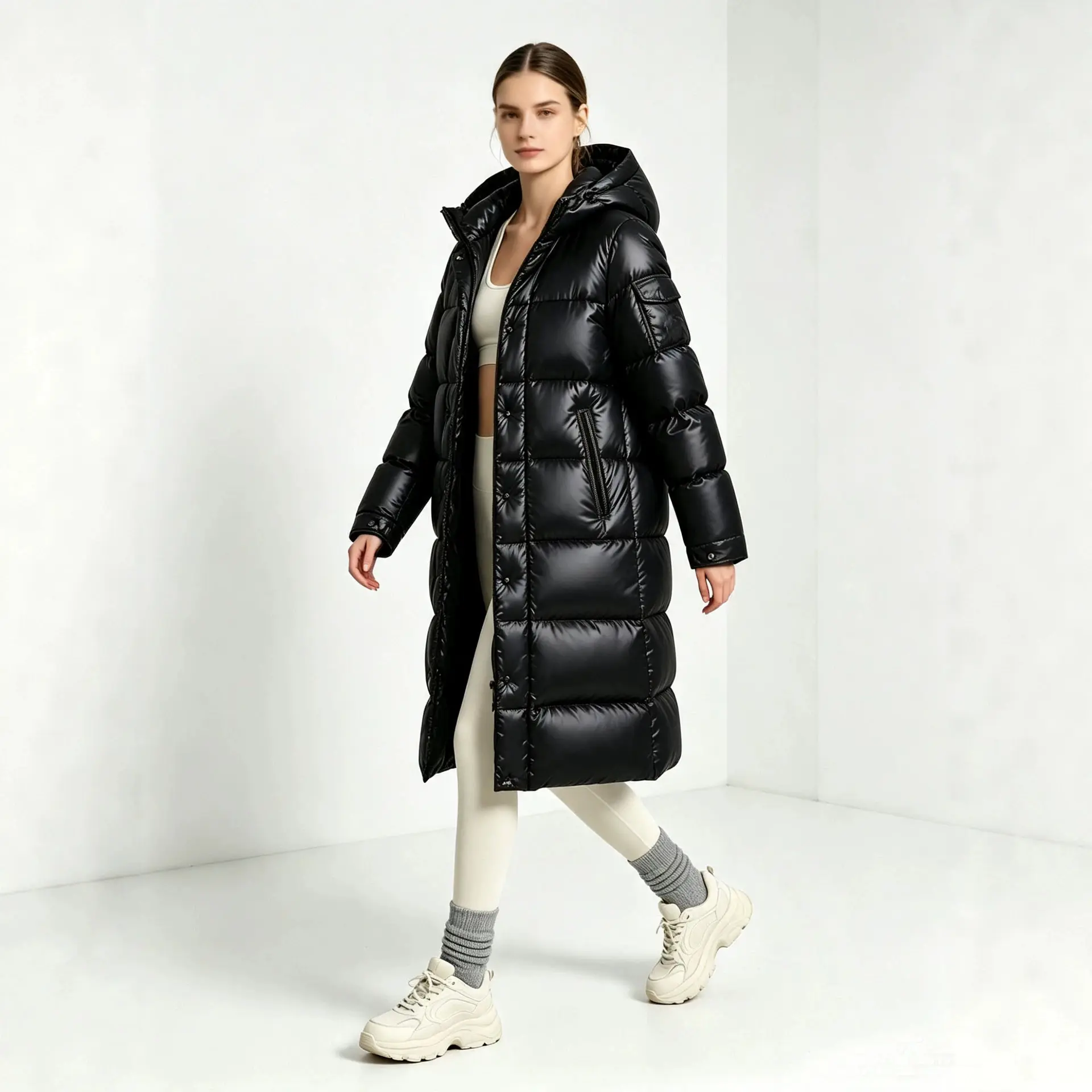 Long Hooded Padded Over-the-knee Cotton Coat